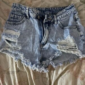 SHEIN Light Blue Distressed Jean Shorts